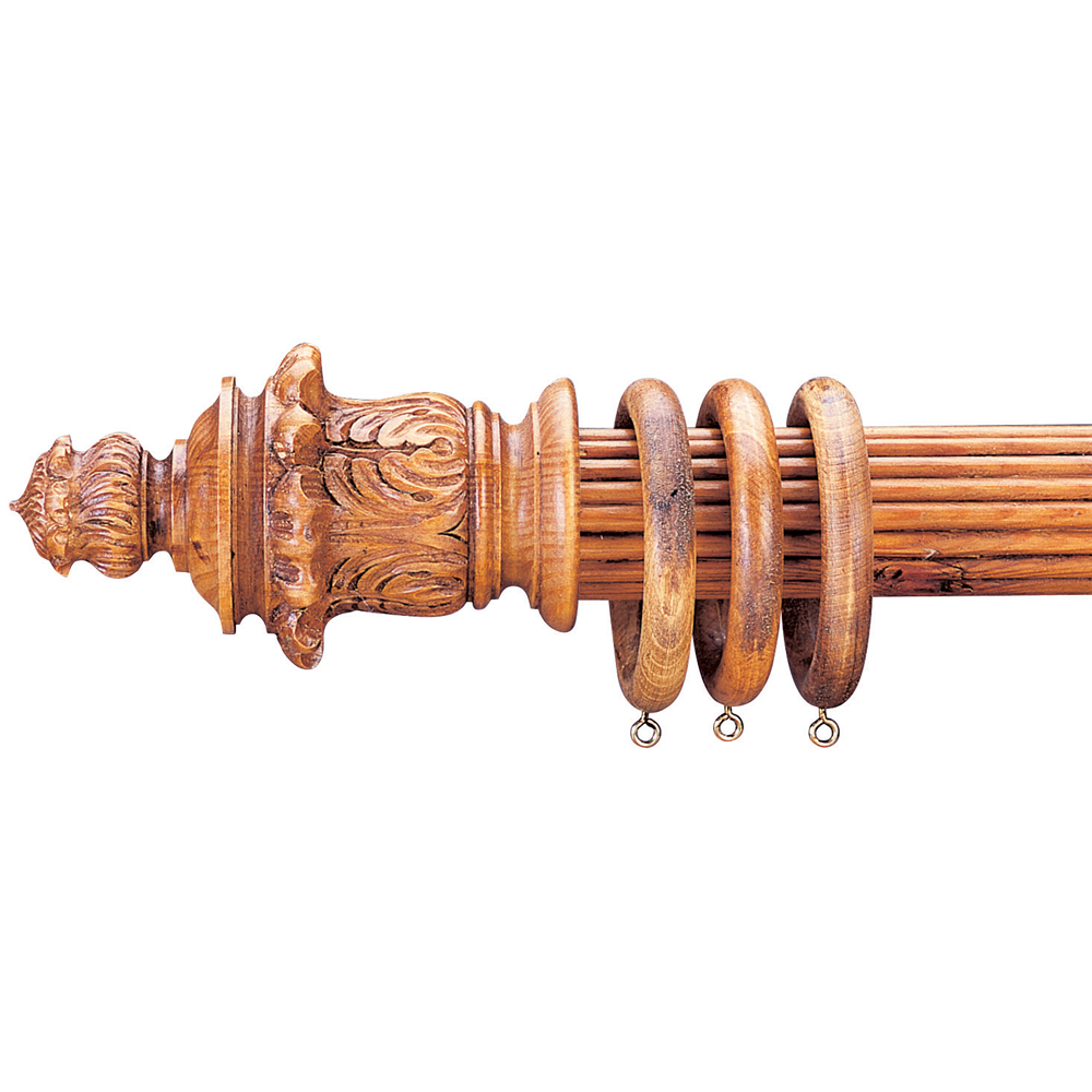 Acanthus and Flambeau finial on reeded curtain pole