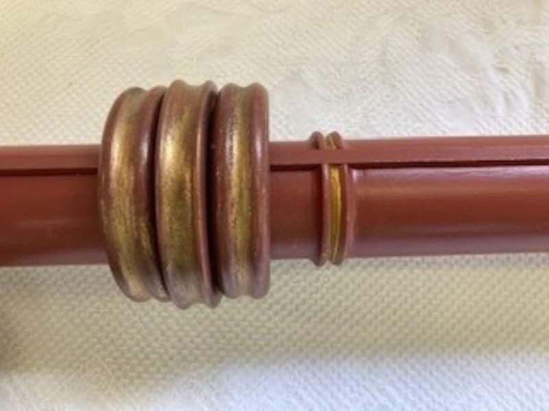 Painted Bamboo pole with finials, rings and brackets. - Image 4