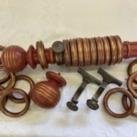 Painted Bamboo pole with finials, rings and brackets. - Image 3