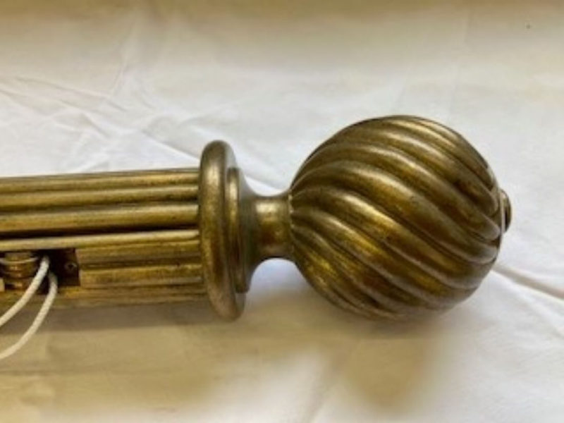 Distressed French Gilt pole with Swirling Ball finials.