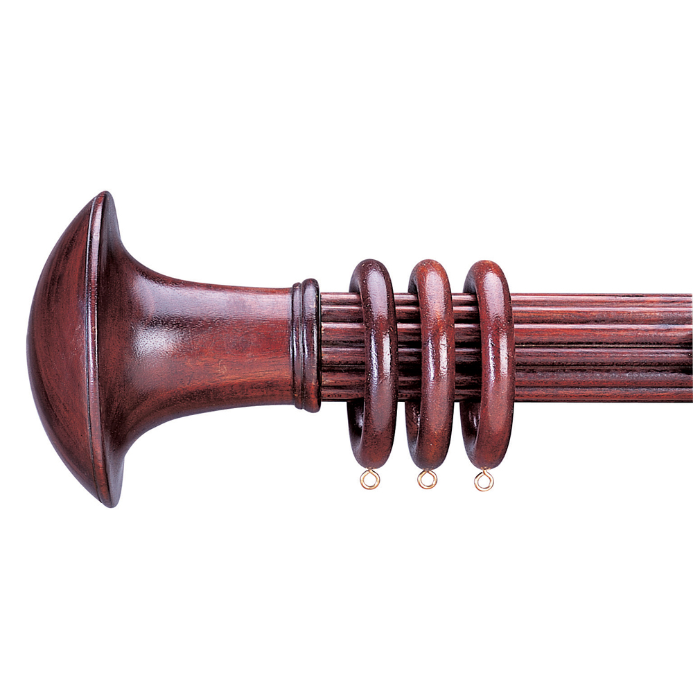 Dome finial on reeded curtain pole