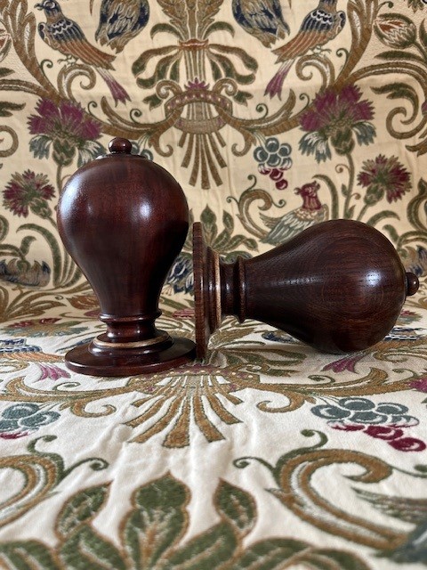 Mahogany finished Eddison finials