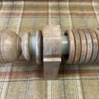 Light blue painted pole with finials, brackets, and rings. - Image 4