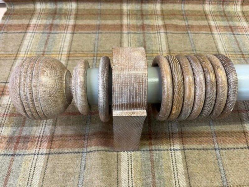 Light blue painted pole with finials, brackets, and rings. - Image 4