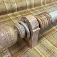Light blue painted pole with finials, brackets, and rings. - Image 3