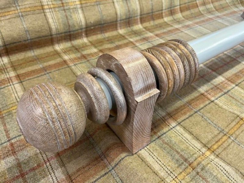 Light blue painted pole with finials, brackets, and rings. - Image 3