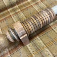 Light blue painted pole with finials, brackets, and rings. - Image 2