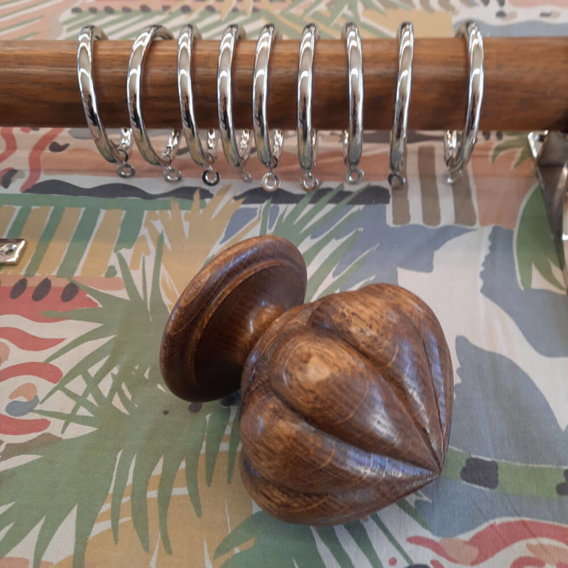 50mm dia. Light oak pole, carved oak finials, nickel rings and nickel brackets. - Image 3