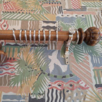 50mm dia. Light oak pole, carved oak finials, nickel rings and nickel brackets. - Image 4