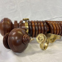 Antique Mahogany pole set with Ball with Rib finials, rings and brass brackets