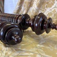Very Large mahogany pole set with finials, rings and overclip brackets