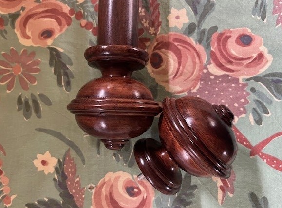 Dark Cherry pole with Rib & Button finials - Image 2