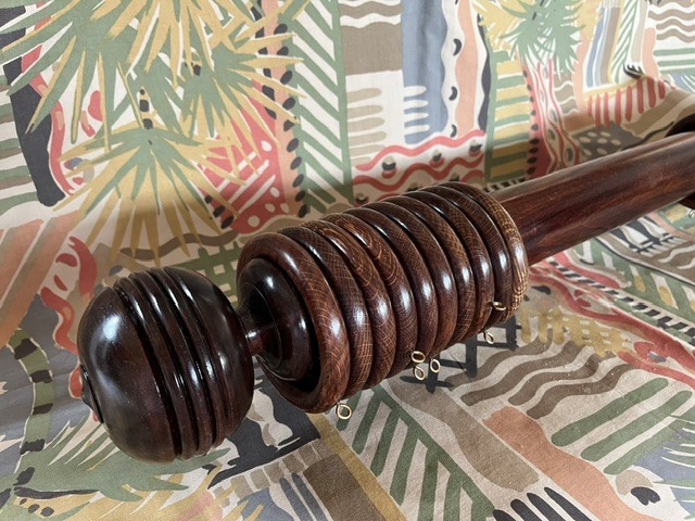 Mahogany pole and Ribbed Ball finials with matched rings