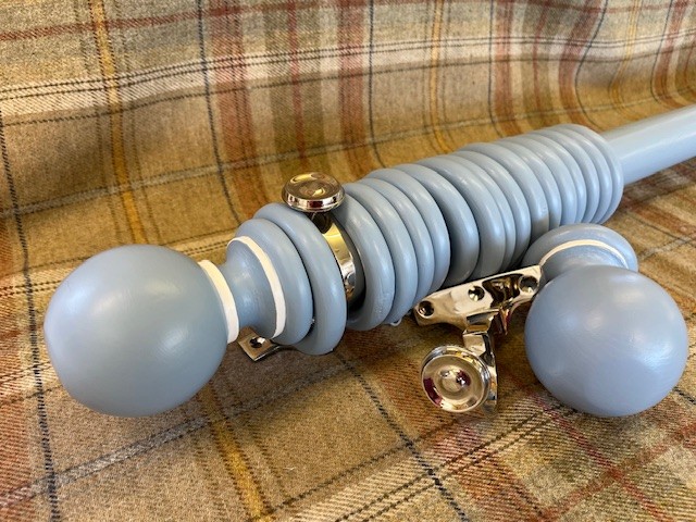 Wedgewood Blue pole with rings, brackets and Plain Ball finials