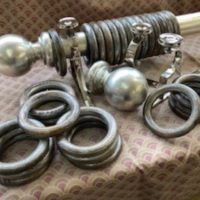 Distressed Silver Dutch Metal Leaf pole with finials, rings and brackets.