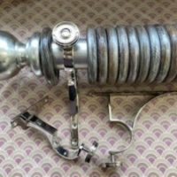 Distressed Silver Dutch Metal Leaf pole with finials, rings and brackets. - Image 2
