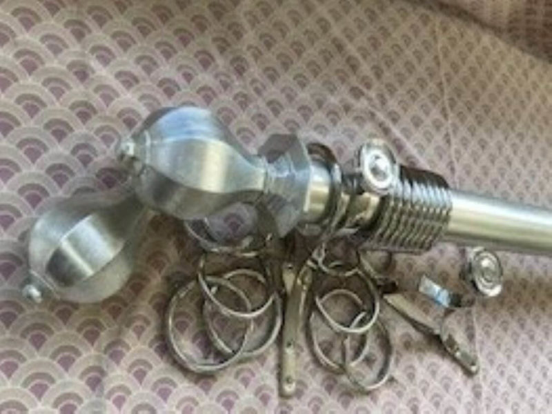 Distressed Silver Dutch Metal Leaf pole with finials, rings and brackets. - Image 3