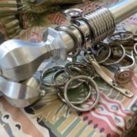 Distressed Silver Dutch Metal Leaf pole with finials, rings and brackets.